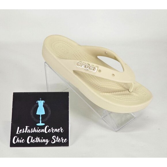 Crocs Women's Cream Croslite Classic Platform Flip Flops Size 6 2121 - Picture 12 of 16